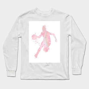 Girl Basketball Player Dribbling Watercolor Sport Gift Long Sleeve T-Shirt